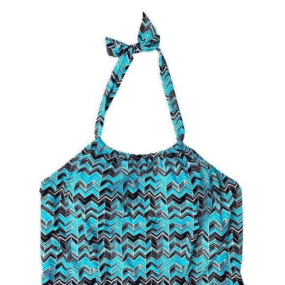 Sea & Sand Plus Size High Neck Tankini Top Women's Swimwear Blue/Black - Picture 4 of 10